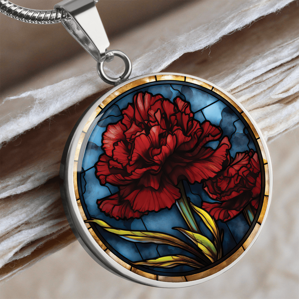 Carnation Necklace - January Birth Flower Pendant Jewelry