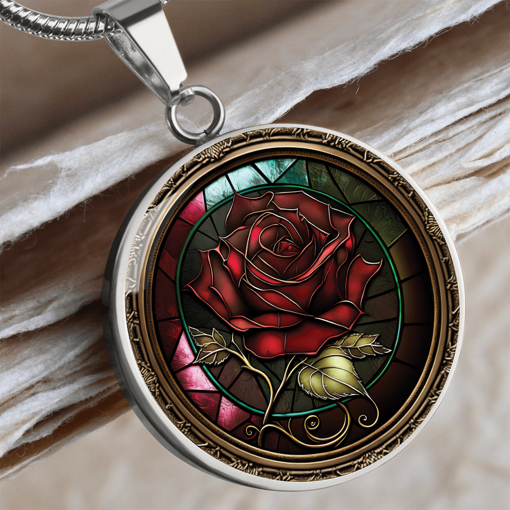Red Rose Necklace - June Birth Flower Pendant Jewelry