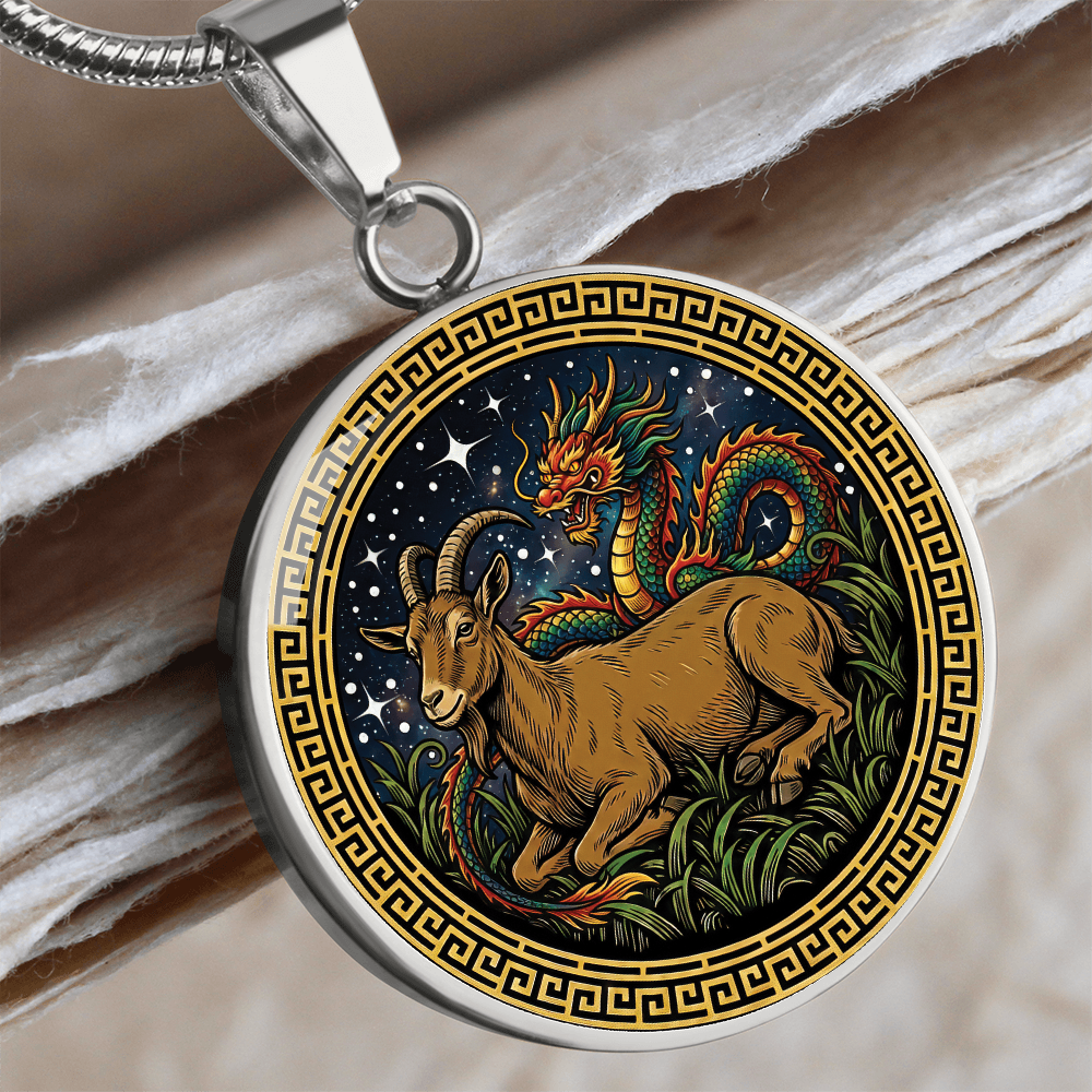Dragon & Goat Necklace - Couples Chinese Zodiac Animal Pendant Jewelry