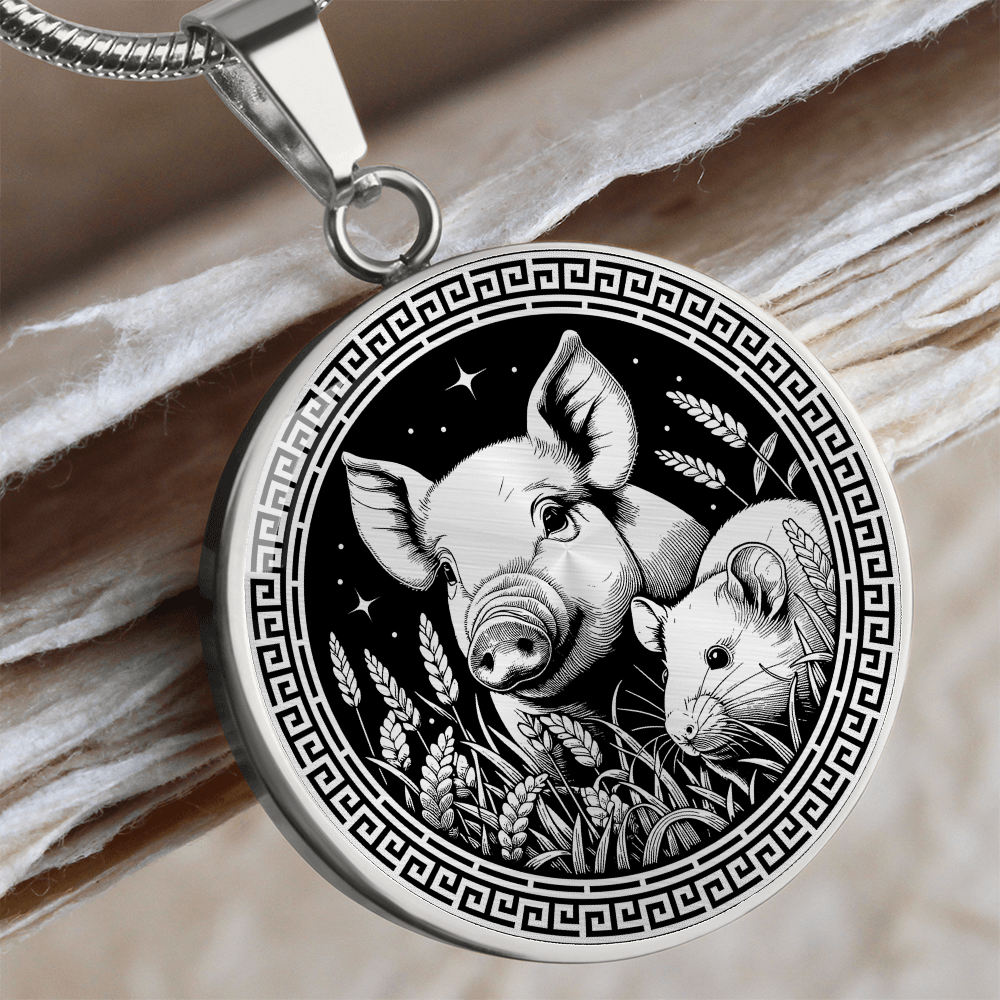 Rat & Pig Necklace - Chinese Zodiac Couples Pendant Jewelry