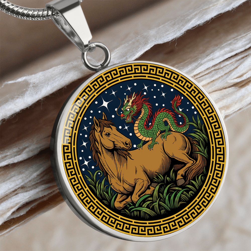 Dragon and Horse Necklace - Couples Chinese Zodiac Animal Pendant Jewelry