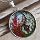Larkspur Yin Yang Necklace - July Birth Month Flower Pendant Jewelry