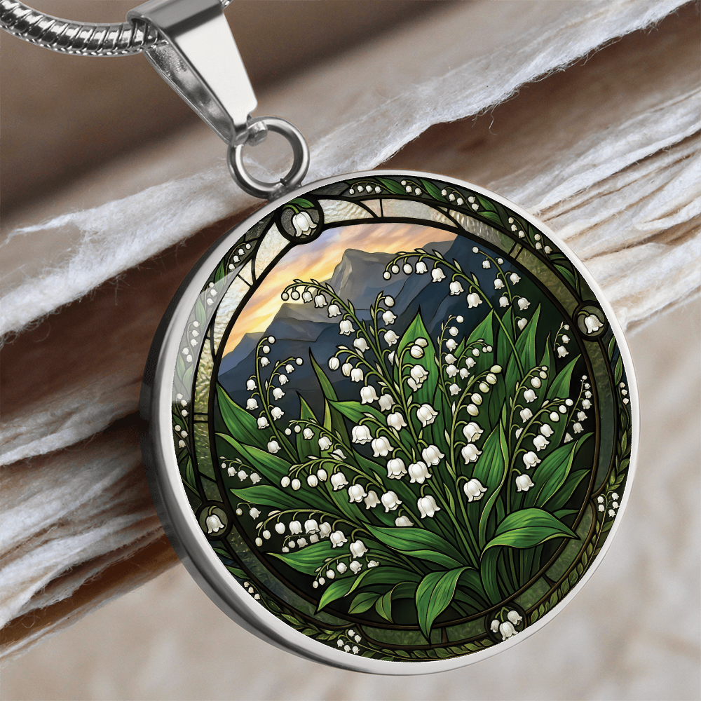White Lily of the Valley Necklace - May Birth Flower Pendant Jewelry