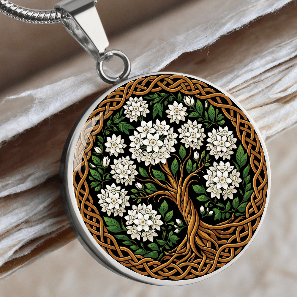 Celtic Tree of Life Pendant Necklace - Narcissus December Birth Flower Jewelry