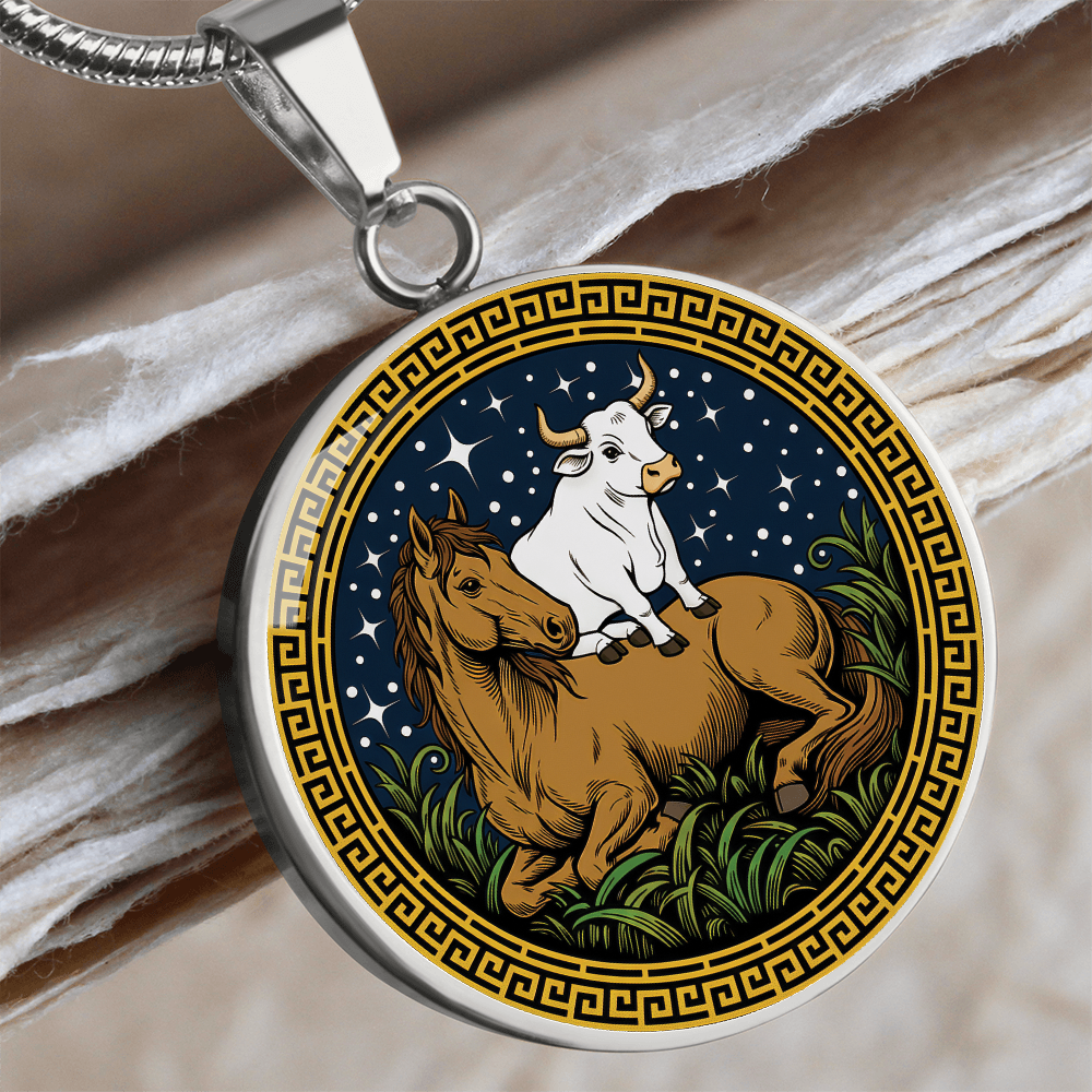 Ox and Horse Necklace - Couples Chinese Zodiac Animal Pendant Jewelry