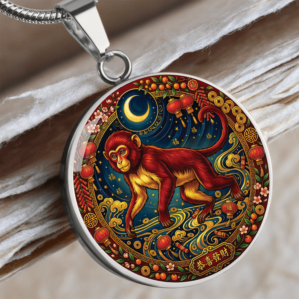 Year of The Monkey Necklace - Chinese Zodiac Animal Charm Pendant Jewelry