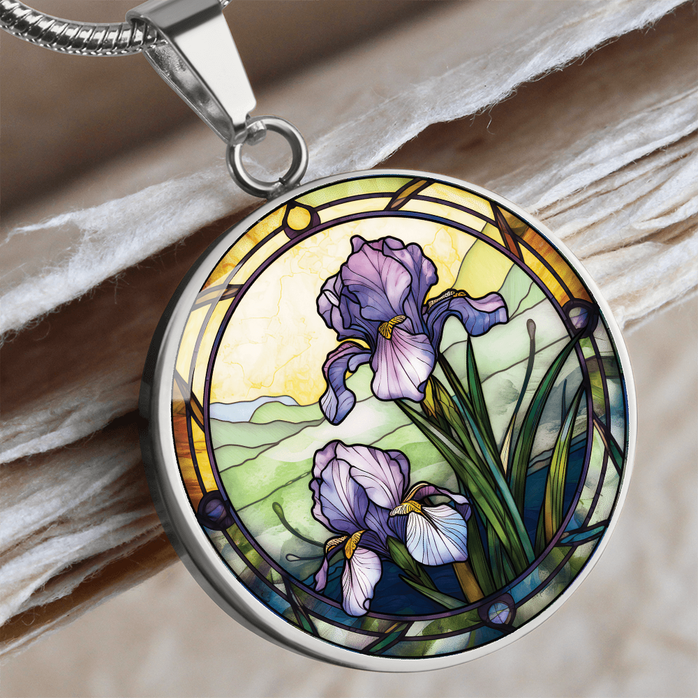 Iris Necklace - February Birth Flower Pendant Jewelry