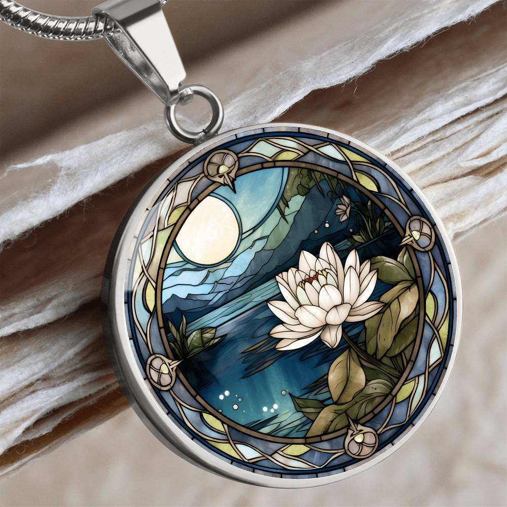 Water Lily Necklace - July Birth Flower Pendant Jewelry