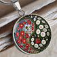 Red and White Morning Glory Yin Yang Necklace - September Birth Month Flower Pendant Jewelry