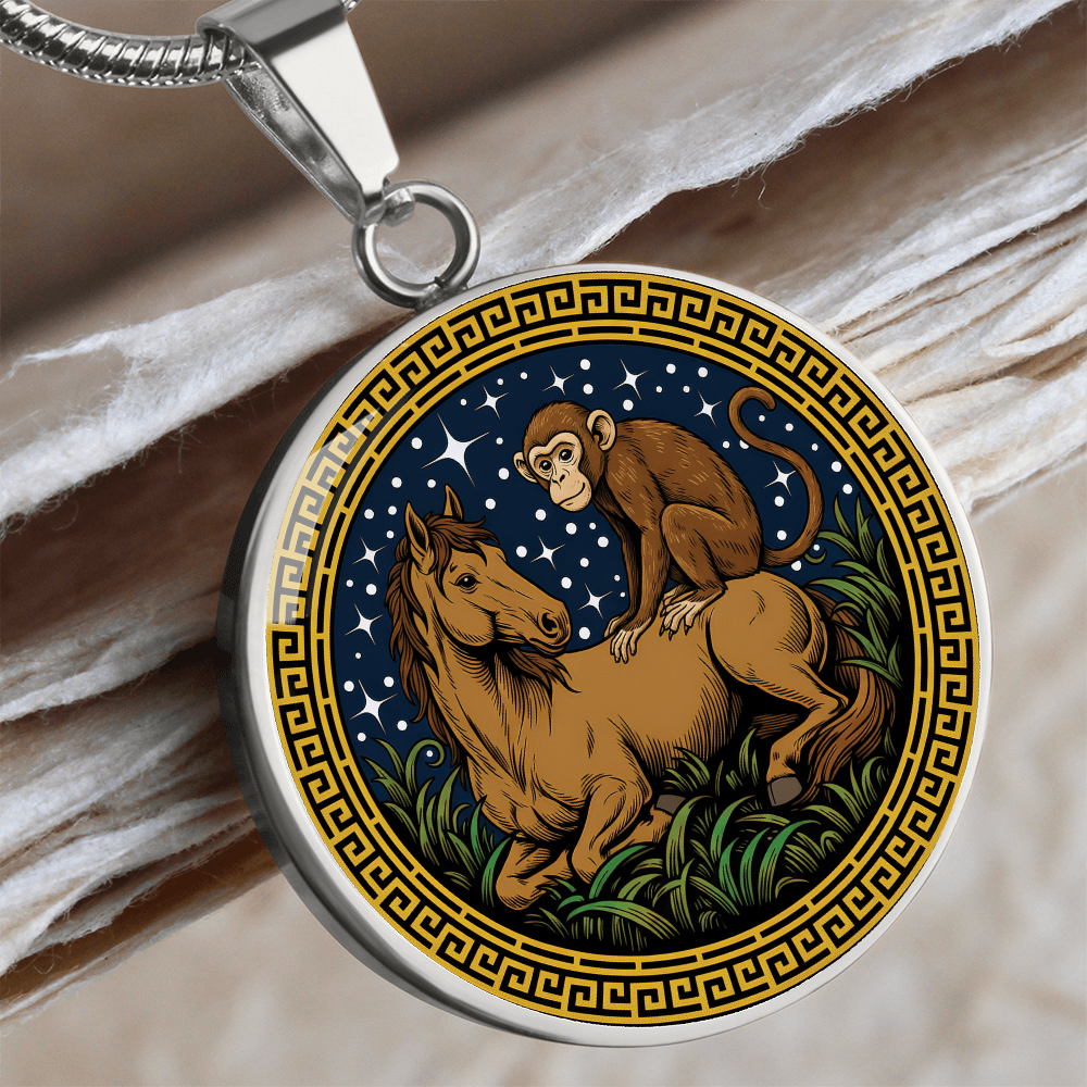 Monkey and Horse Necklace - Couples Chinese Zodiac Animal Pendant Jewelry