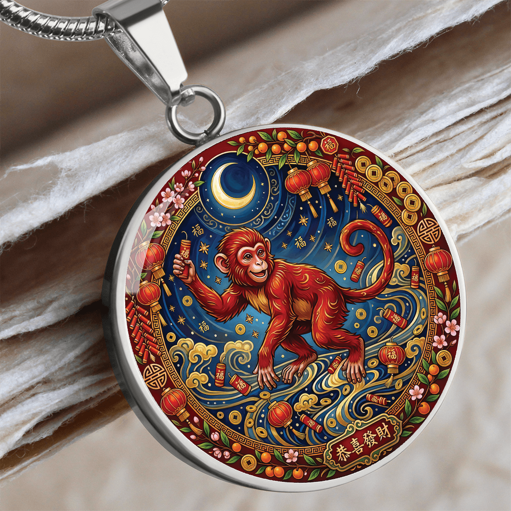 Year of The Monkey Necklace - Chinese Zodiac Animal Charm Pendant Jewelry