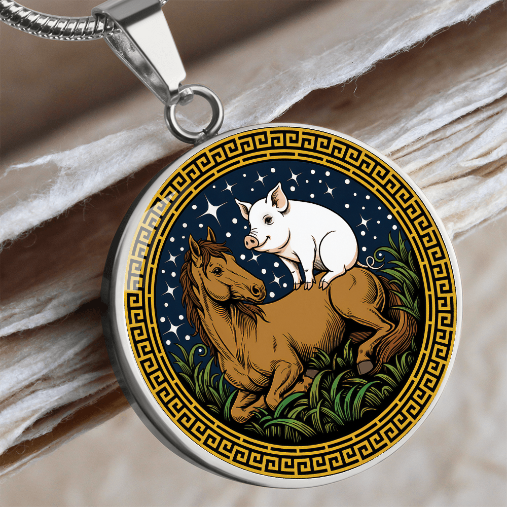 Pig and Horse Necklace - Couples Chinese Zodiac Animal Pendant Jewelry