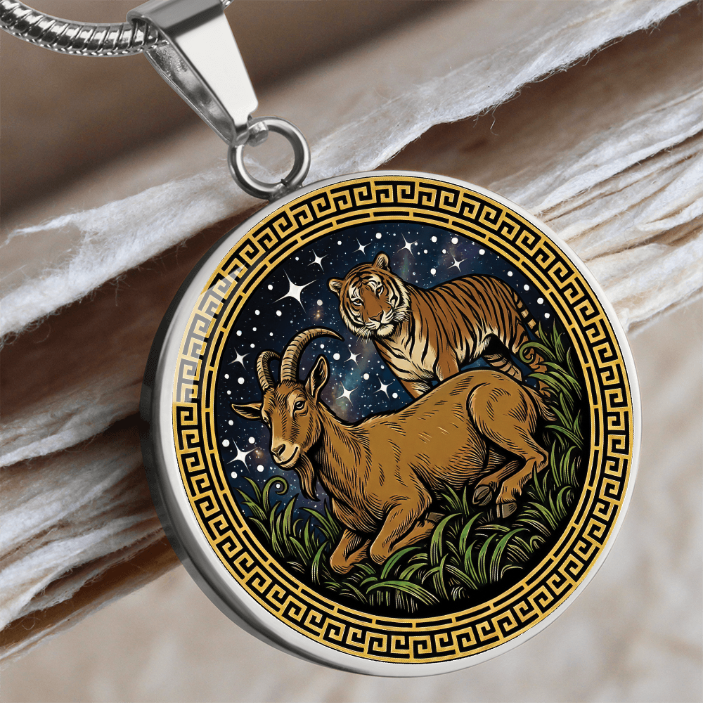 Tiger & Goat Necklace - Couples Chinese Zodiac Animal Pendant Jewelry