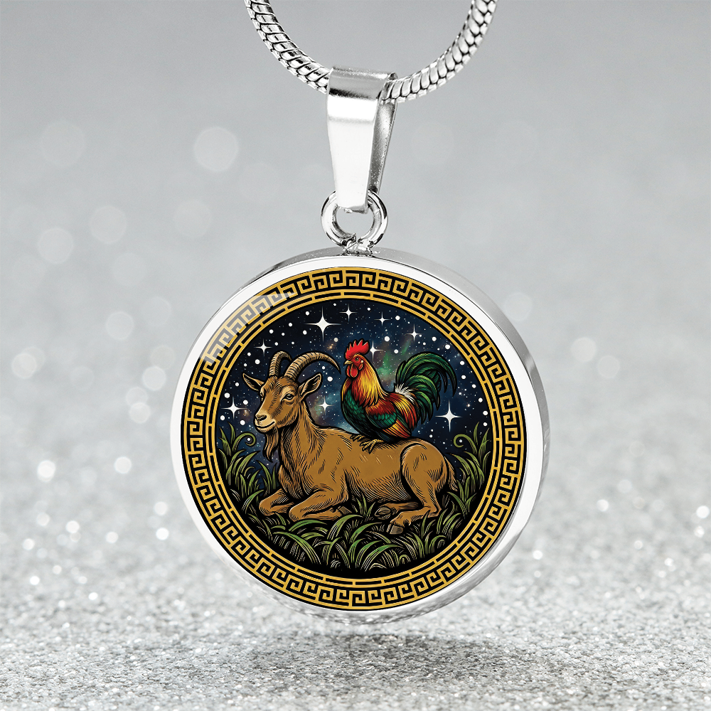 Rooster & Goat Necklace - Couples Chinese Zodiac Animal Pendant Jewelry