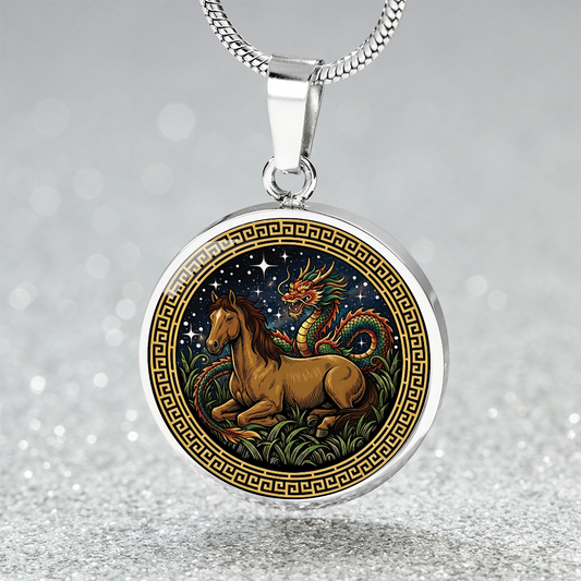 Dragon & Horse Necklace - Couples Chinese Zodiac Animal Pendant Jewelry