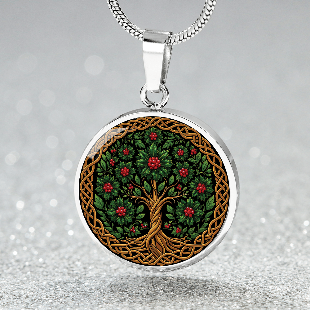 Celtic Tree of Life Pendant Necklace - Holly December Birth Flower Jewelry