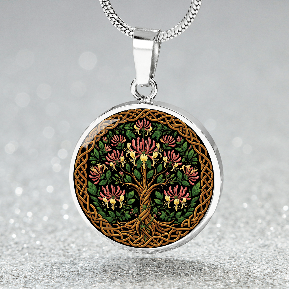 Celtic Tree of Life Pendant Necklace - Honeysuckle June Birth Flower Jewelry