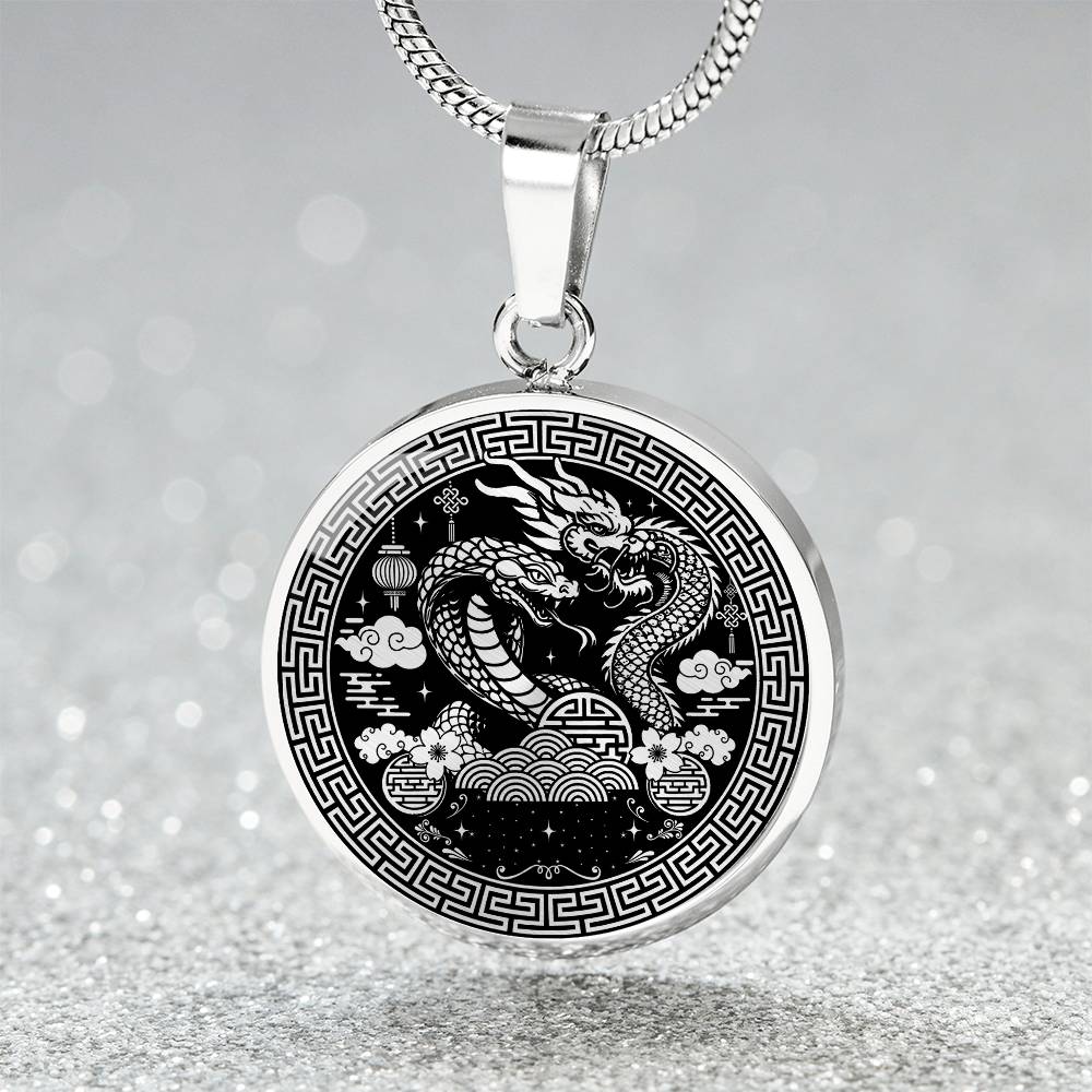 Year of The Dragon Necklace, Chinese Zodiac Animal Jewelry Gift, Lunar New Year 2024 Pendant, Engraved  Spirit Companion Snake Necklace