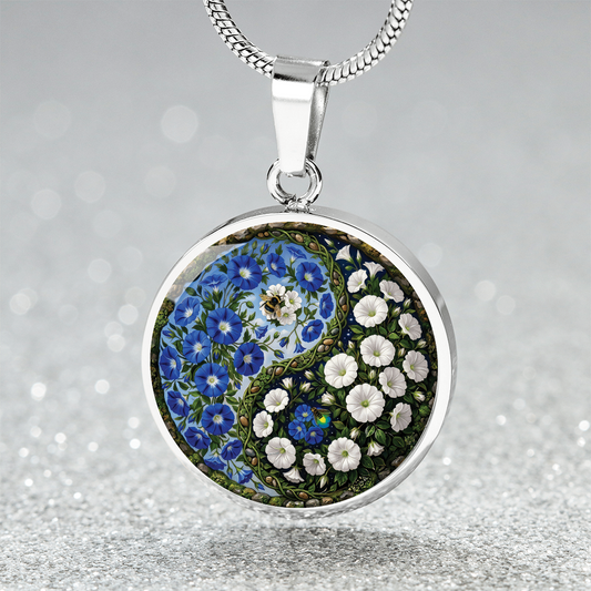 Morning Glory Yin Yang Necklace - September Birth Month Flower Pendant Jewelry