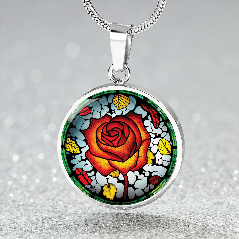 Red Rose Necklace - June Birth Flower Pendant Jewelry
