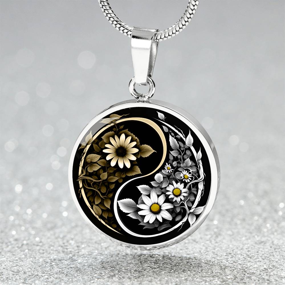 Silver Daisy Yin Yang Necklace Pendant