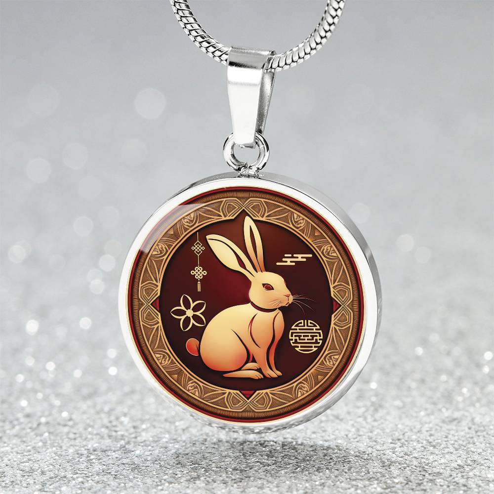 Year of the Rabbit Necklace, Personalized Chinese Zodiac Animal Jewelry, Engraved Lunar New Year Gift, Gold Spring Festival Charm Pedant