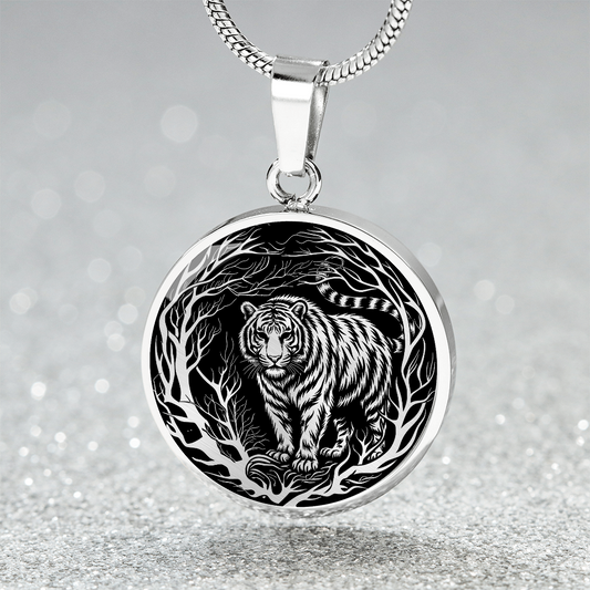 Silver Tiger Necklace - Forest Charm Pendant Jewelry