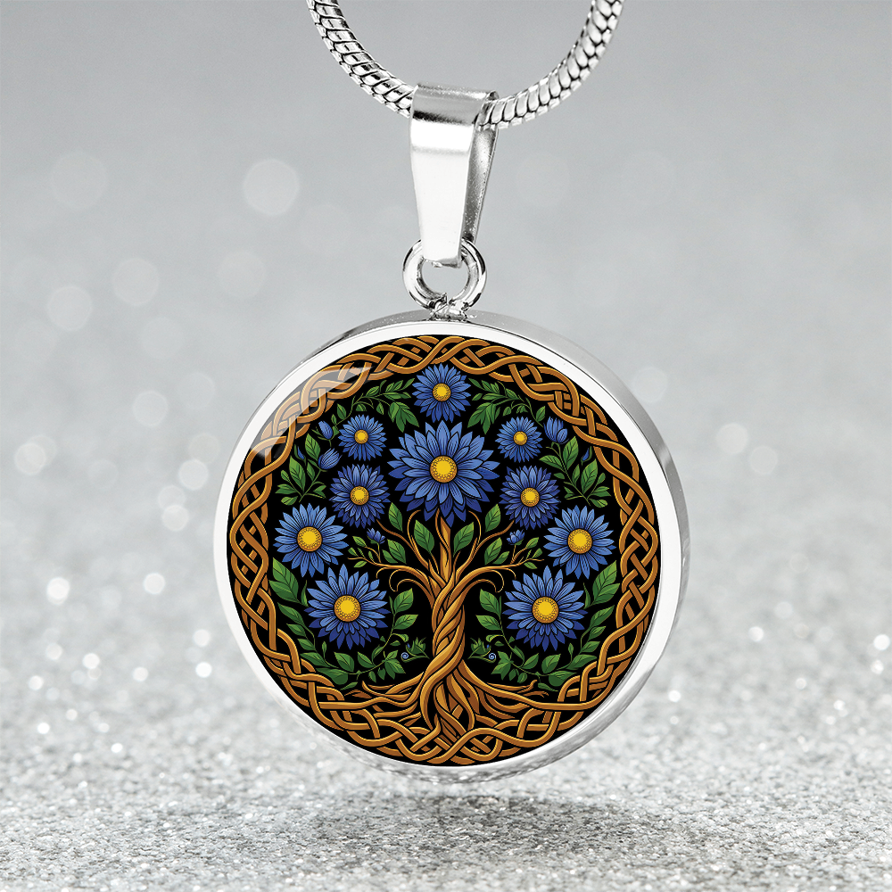 Celtic Tree of Life Pendant Necklace - Aster September Birth Flower Jewelry