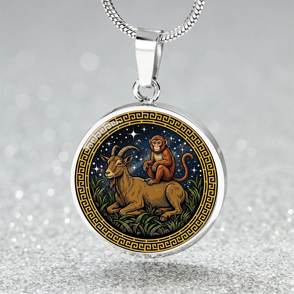 Monkey & Goat Necklace - Couples Chinese Zodiac Animal Pendant Jewelry