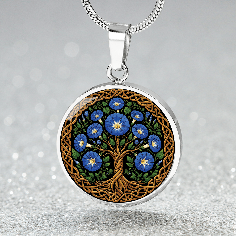 Celtic Tree of Life Pendant Necklace - Morning Glory September Birth Flower Jewelry
