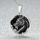 an Elegant silver pendant Chinese Dragon necklace featuring a vivid silver dragon with stars and clouds set against a black backdrop. This jewelry offers personalization with an engraving option for a name.