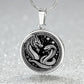 An Elegant silver pendant featuring a Year of the Snake and Year of The Dragon Necklace in silver and black. This jewelry offers personalization with an engraving option for a name.