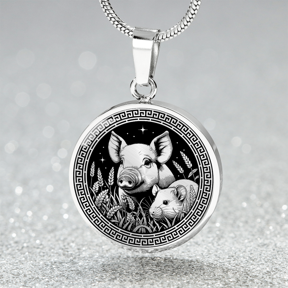 Rat & Pig Necklace - Chinese Zodiac Couples Pendant Jewelry