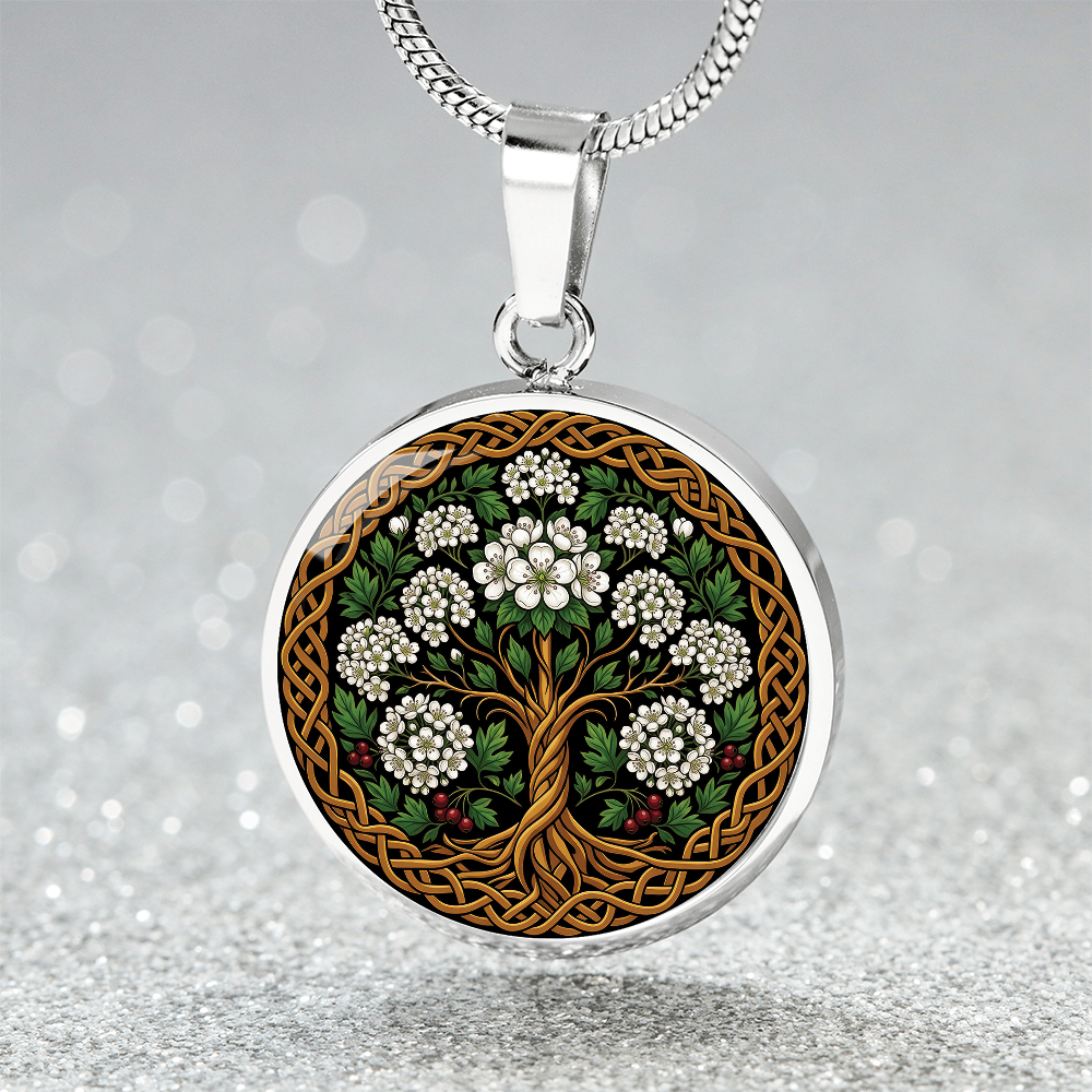 Celtic Tree of Life Pendant Necklace - Hawthorn May Birth Flower Jewelry