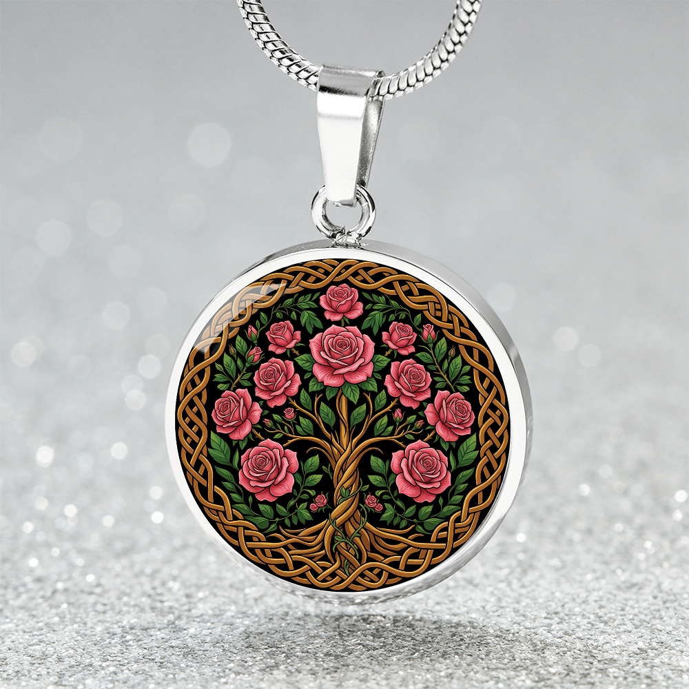 Celtic Tree of Life Pendant Necklace - Rose June Birth Flower Jewelry
