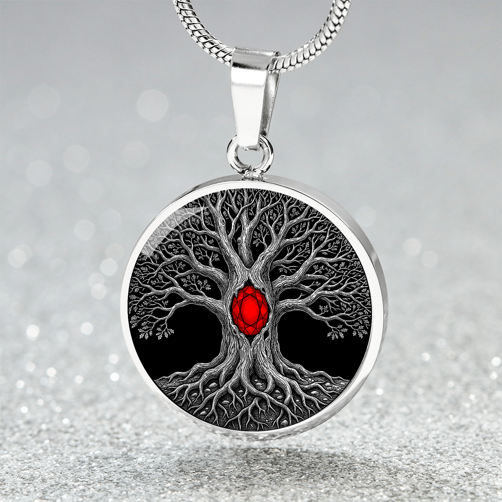 Tree of Life Necklace - Red Birthstone Design