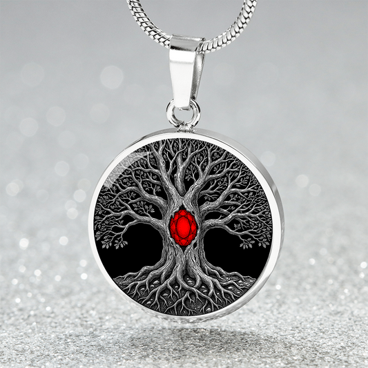 Tree of Life Necklace - Red Birthstone Design