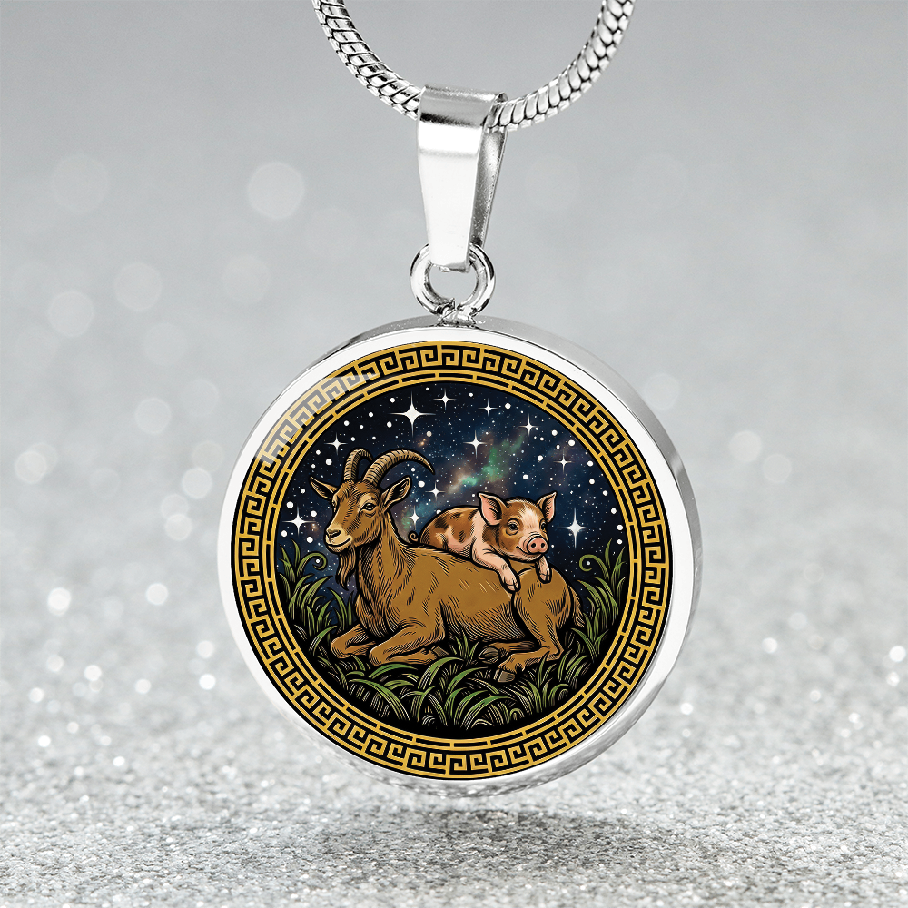 Pig & Goat Necklace - Couples Chinese Zodiac Animal Pendant Jewelry