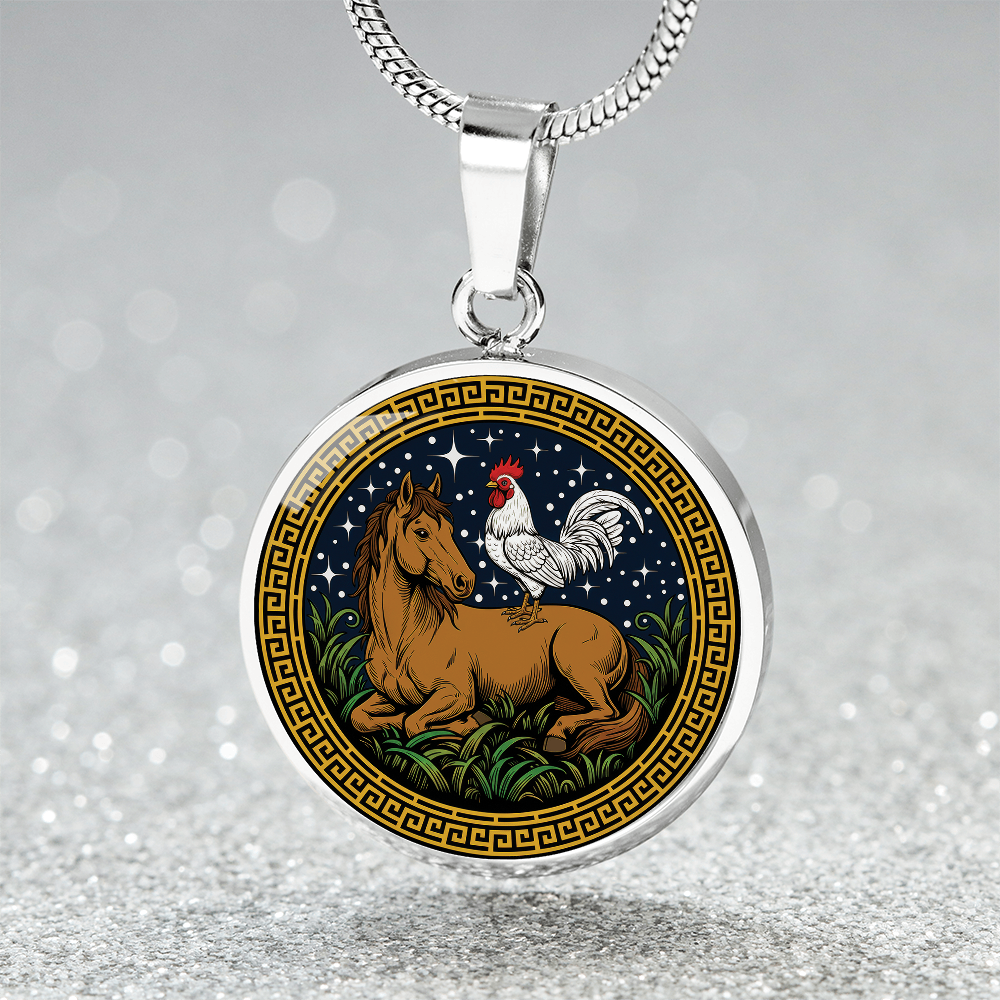 Rooster and Horse Necklace - Couples Chinese Zodiac Animal Pendant Jewelry