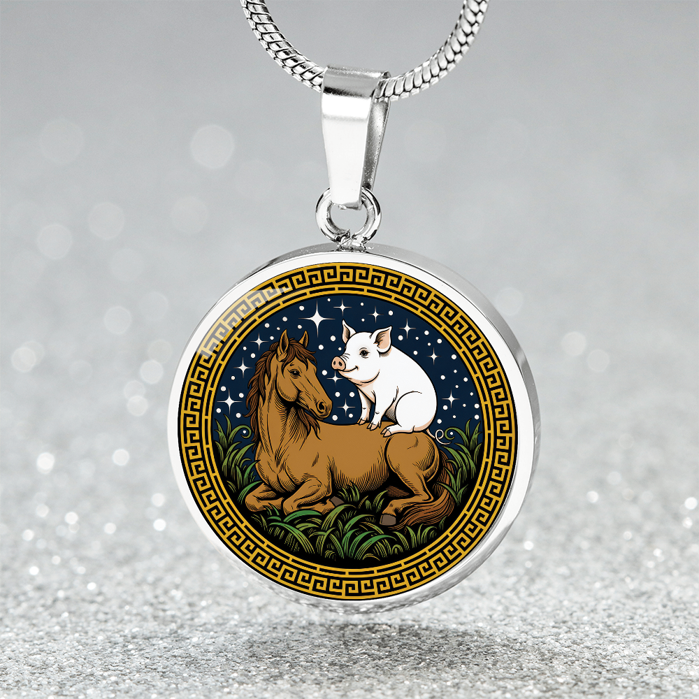 Pig and Horse Necklace - Couples Chinese Zodiac Animal Pendant Jewelry