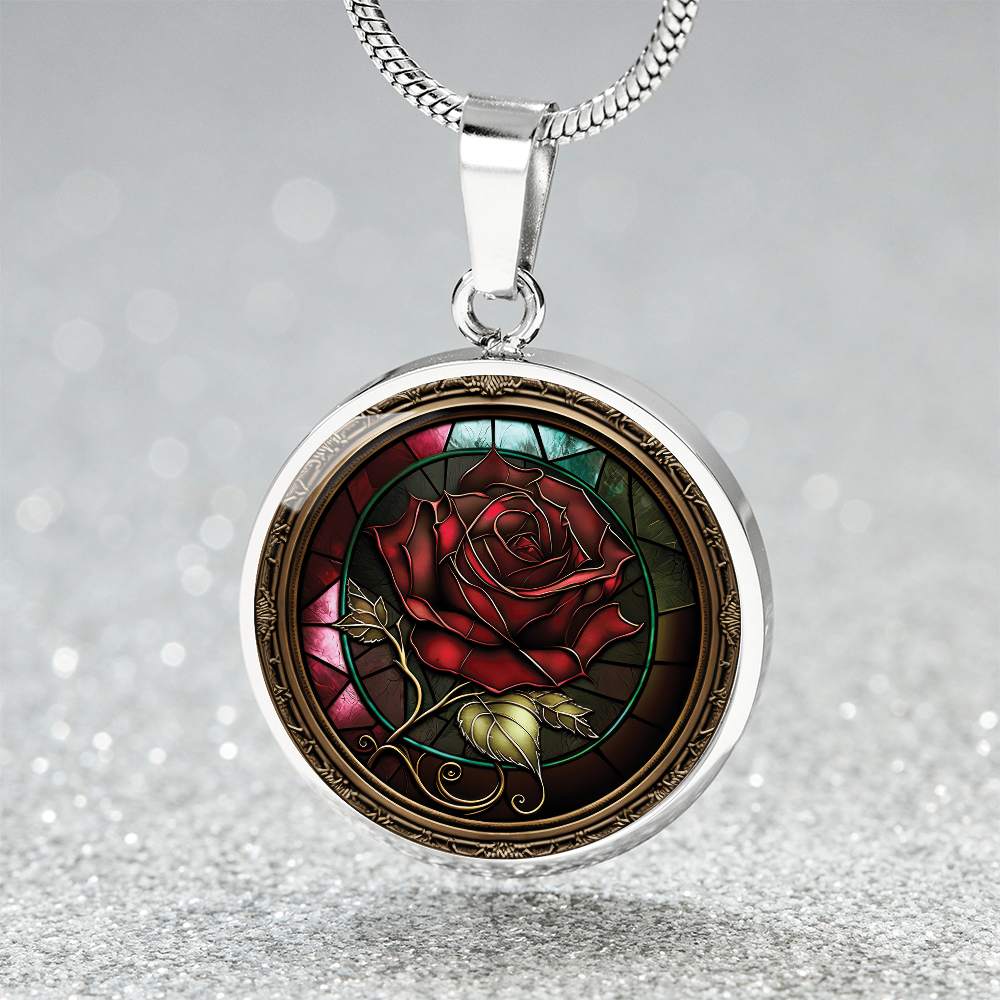 Red Rose Necklace - June Birth Flower Pendant Jewelry
