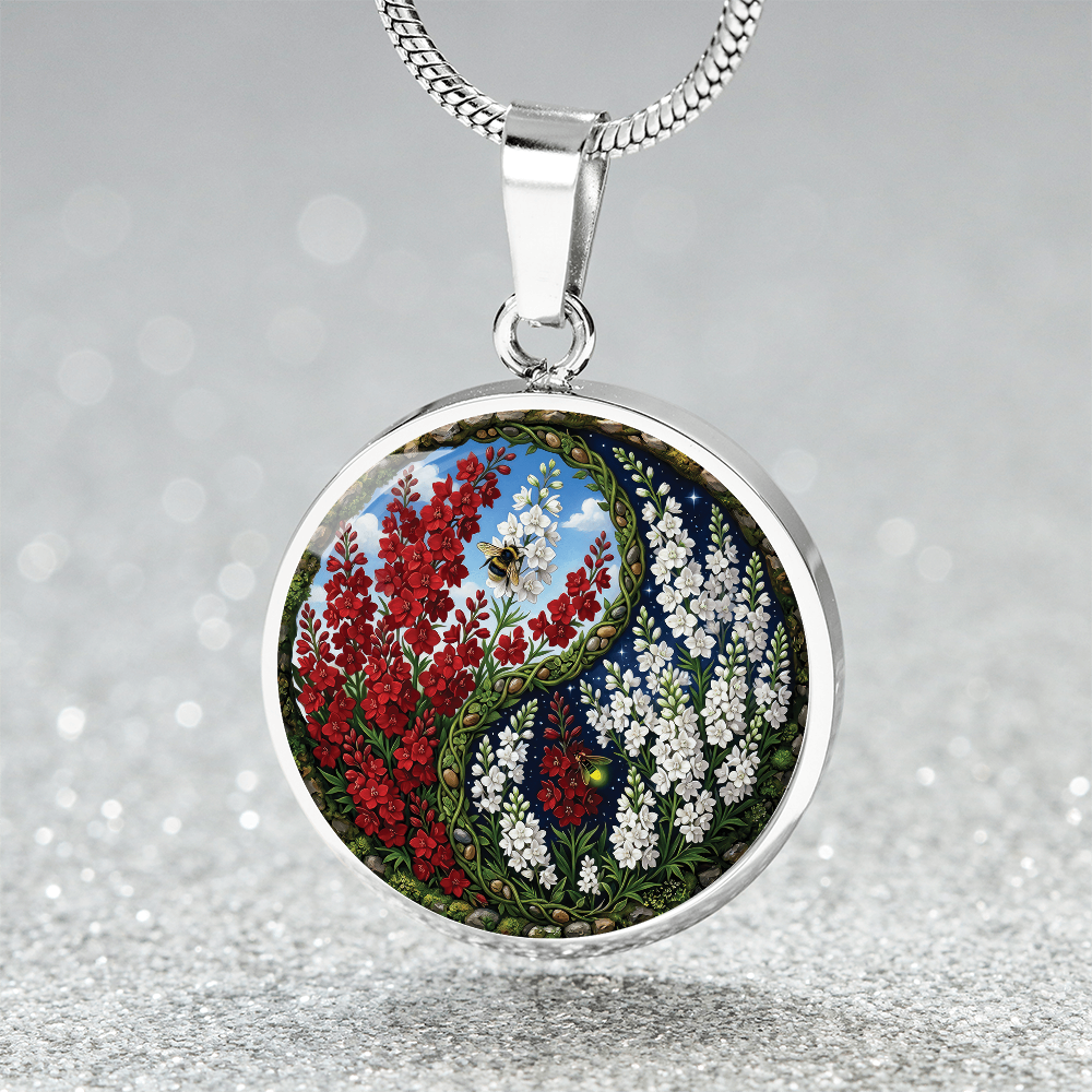 Larkspur Yin Yang Necklace - July Birth Month Flower Pendant Jewelry