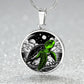 Elegant silver pendant featuring a vivid Green Turtle Necklace with a moon, Stars, Clouds and Ocean set against a black  backdrop. This jewelry offers personalization with an engraving option for a name.