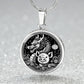 An Elegant silver pendant featuring a Year of the Pig and Year of The Dragon Necklace in silver and black. This jewelry offers personalization with an engraving option for a name.