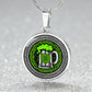 Elegant Silver pendant featuring a vivid Green Celtic Knots Necklace with a Green Beer Stein , set against a Black & silver backdrop. This jewelry offers personalization with an engraving option for a name.
