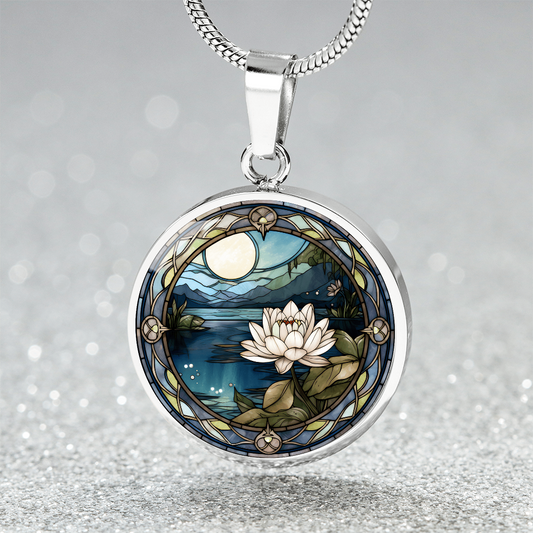 Water Lily Necklace - July Birth Flower Pendant Jewelry