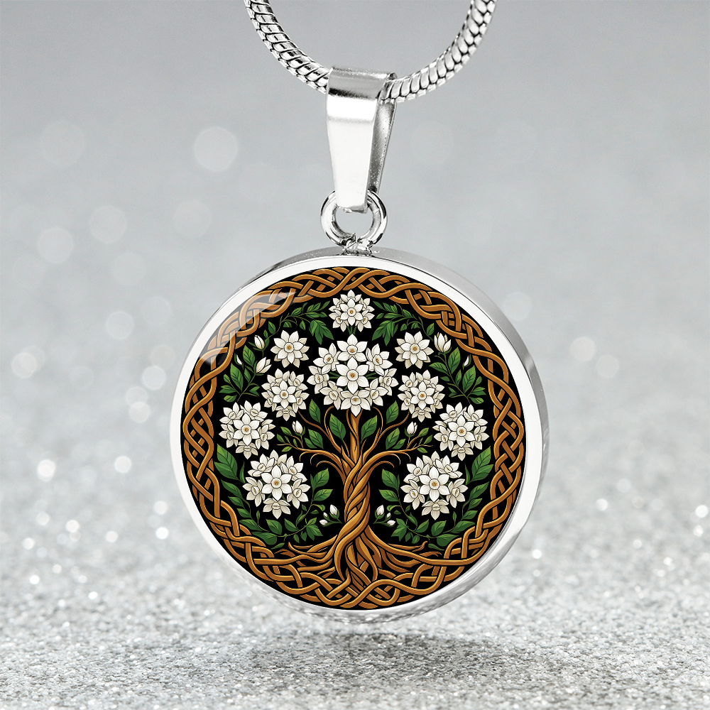 Celtic Tree of Life Pendant Necklace - Narcissus December Birth Flower Jewelry