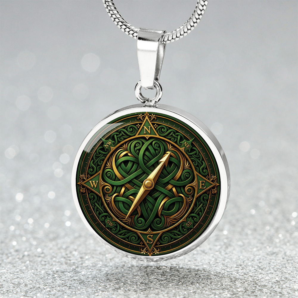 Compass Rose Necklace - Green Celtic Pendant Jewelry