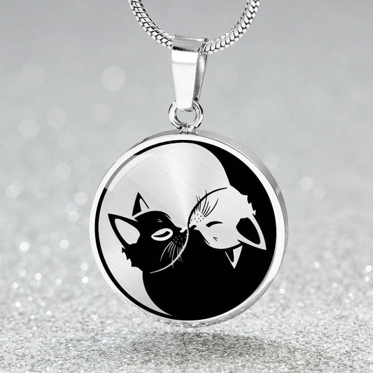 Cat Yin Yang Necklace - Silver Yin Yang Pendant Men & Women - Cat Jewelry Gold Charm - Ying Yang Cat Pendant - Cat Gift For Her or Him