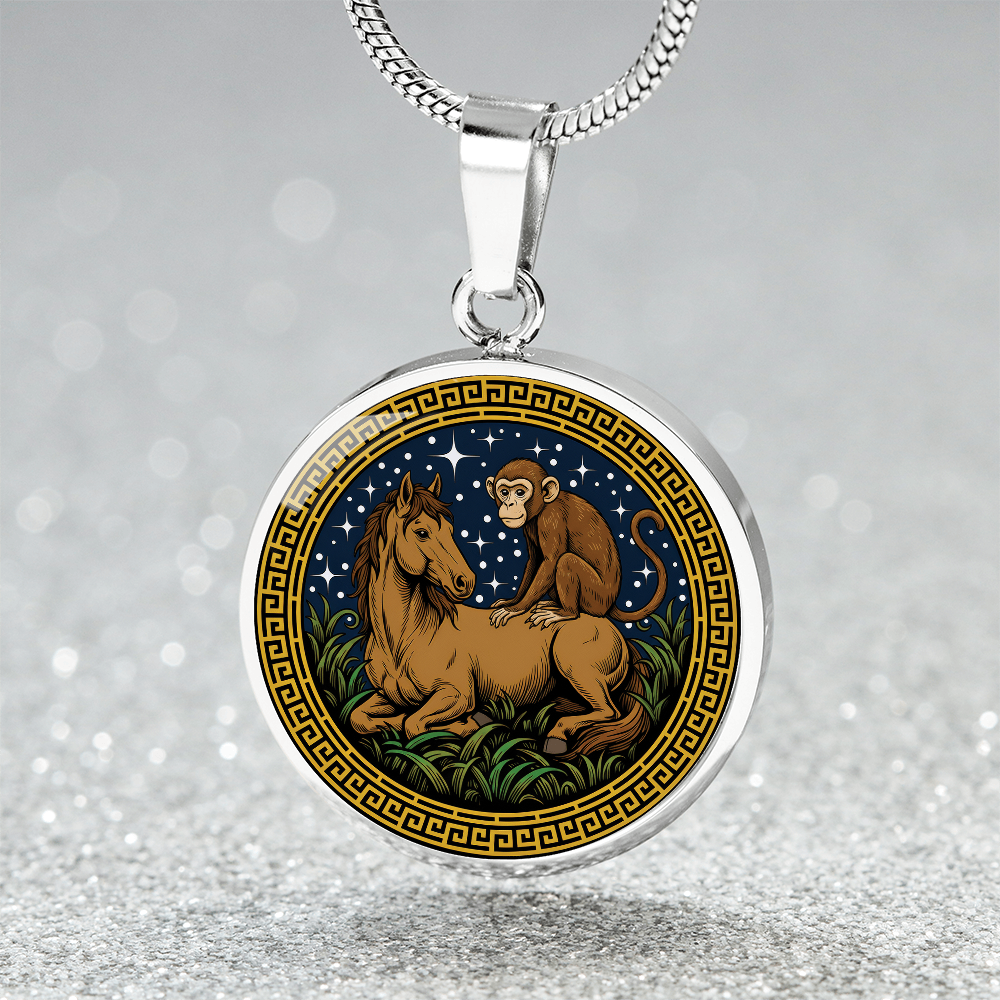 Monkey and Horse Necklace - Couples Chinese Zodiac Animal Pendant Jewelry